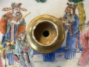 A Chinese octagonal famille rose incense stand with a miniature censer, 19th C.