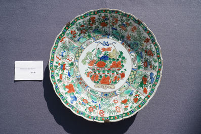 A Chinese famille verte 'flower basket' dish, Kangxi