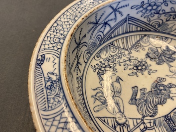 A Chinese blue and white 'tiger' basin, Jiaqing