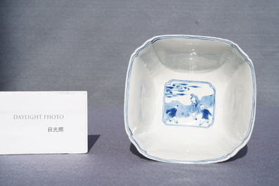 A Chinese square blue and white bowl, Chenghua mark, Kangxi
