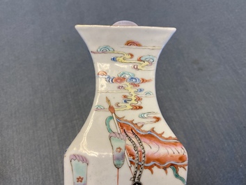 A Chinese square famille rose vase, 19th C.