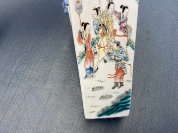A Chinese square famille rose vase, 19th C.