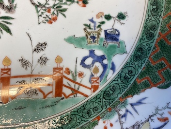 A Chinese famille verte 'cranes' dish, Kangxi