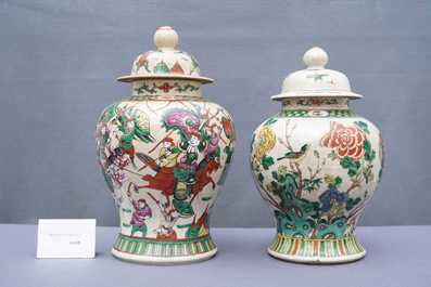 Three Chinese Nanking famille rose and verte crackle-glazed vases, 19/20th C.