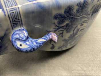 A Chinese blue and white vase with elephant handles, Qianlong
