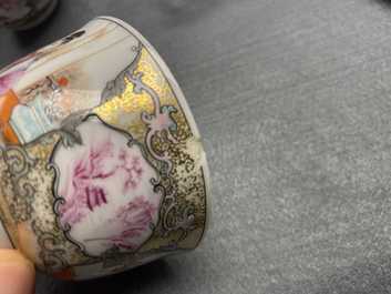 Six fine Chinese famille rose 'Mandarin' cups and saucers, Qianlong
