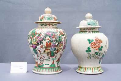 Three Chinese Nanking famille rose and verte crackle-glazed vases, 19/20th C.