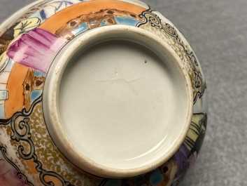 Six fine Chinese famille rose 'Mandarin' cups and saucers, Qianlong