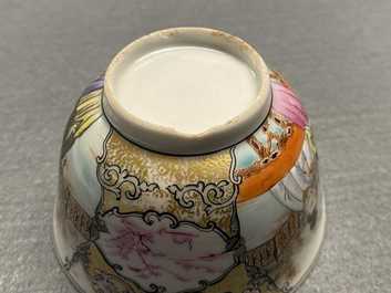 Six fine Chinese famille rose 'Mandarin' cups and saucers, Qianlong