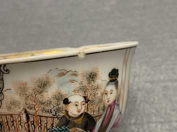 Six fine Chinese famille rose 'Mandarin' cups and saucers, Qianlong