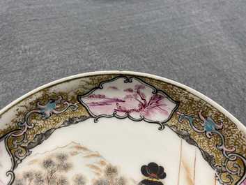 Six fine Chinese famille rose 'Mandarin' cups and saucers, Qianlong