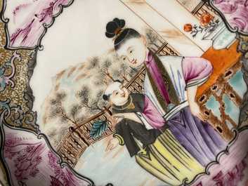 Six fine Chinese famille rose 'Mandarin' cups and saucers, Qianlong