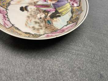 Six fine Chinese famille rose 'Mandarin' cups and saucers, Qianlong