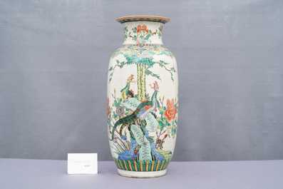 Three Chinese Nanking famille rose and verte crackle-glazed vases, 19/20th C.