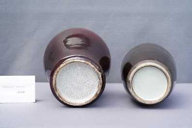 Two Chinese monochrome flamb&eacute;-glazed vases, 19th C.