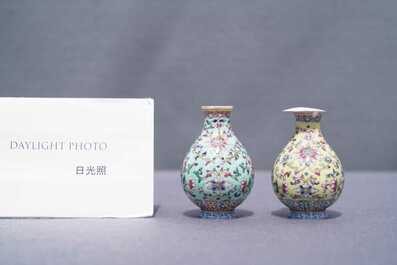 Two Chinese famille rose miniature vases, Qianlong mark, Republic
