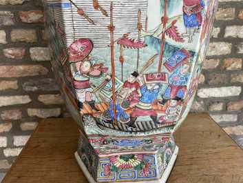 A large Chinese hexagonal famille rose vase, 19th C.