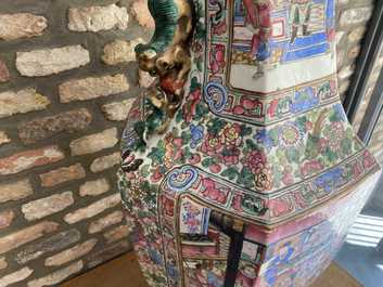 A large Chinese hexagonal famille rose vase, 19th C.