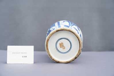 A Chinese blue and white vase with a figurative scene, Kangxi
