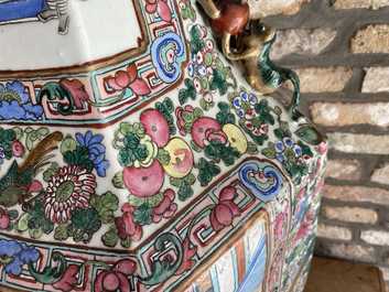 A large Chinese hexagonal famille rose vase, 19th C.