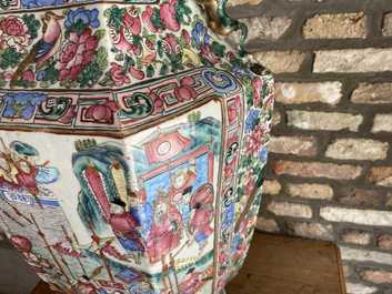 A large Chinese hexagonal famille rose vase, 19th C.