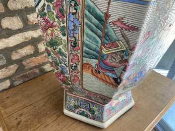 A large Chinese hexagonal famille rose vase, 19th C.