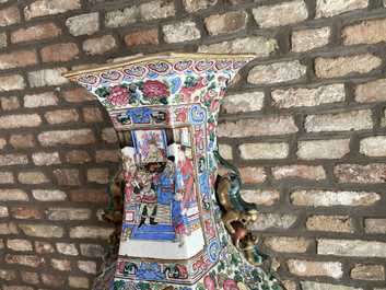 A large Chinese hexagonal famille rose vase, 19th C.