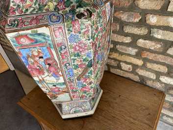 A large Chinese hexagonal famille rose vase, 19th C.