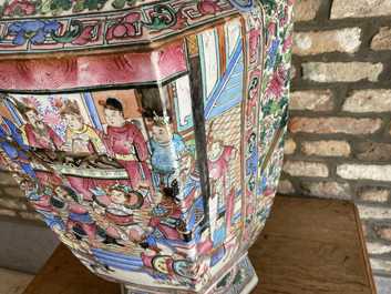 A large Chinese hexagonal famille rose vase, 19th C.
