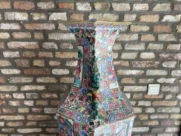 A large Chinese hexagonal famille rose vase, 19th C.