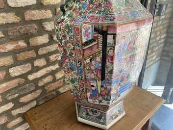 A large Chinese hexagonal famille rose vase, 19th C.