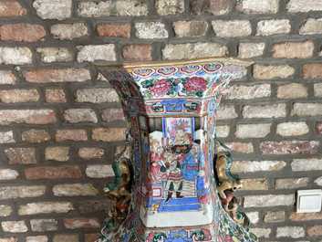 A large Chinese hexagonal famille rose vase, 19th C.