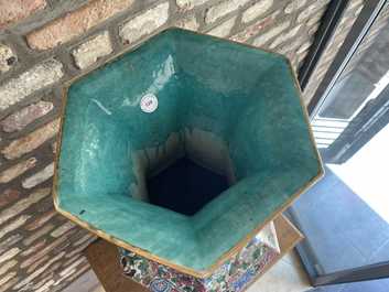 A large Chinese hexagonal famille rose vase, 19th C.