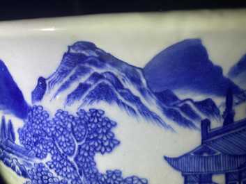 A large Chinese blue and white 'landscape' censer, Qianlong