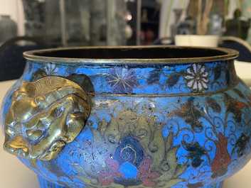 A large Chinese cloisonn&eacute; tripod censer, Ming