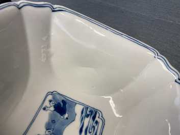 A Chinese square blue and white bowl, Chenghua mark, Kangxi