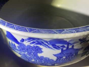 A large Chinese blue and white 'landscape' censer, Qianlong