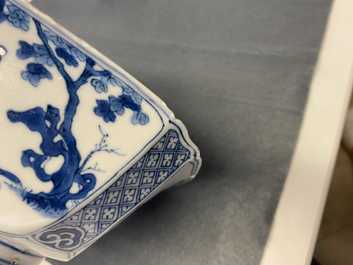 A Chinese square blue and white bowl, Chenghua mark, Kangxi