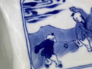 A Chinese square blue and white bowl, Chenghua mark, Kangxi