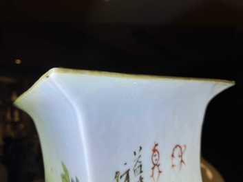 Een vierkante Chinese qianjiang cai vaas met antiquiteiten, 19e eeuw
