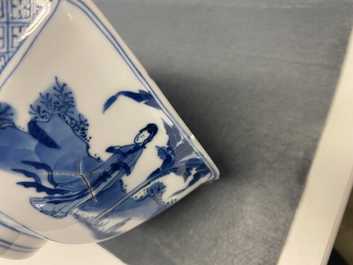 A Chinese square blue and white bowl, Chenghua mark, Kangxi