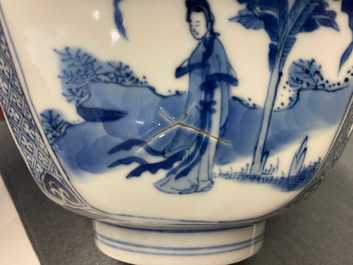 A Chinese square blue and white bowl, Chenghua mark, Kangxi