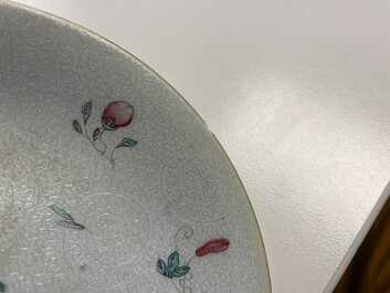Eight Chinese famille rose and iron-red covered bowls with two stands, 19th C.