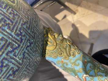 A large Chinese cloisonn&eacute; tripod censer and cover, Qianlong