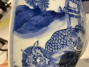A Chinese blue and white 'mythical beasts' censer, Transitional period