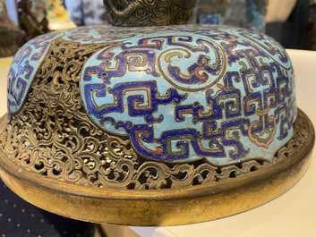 A large Chinese cloisonn&eacute; tripod censer and cover, Qianlong