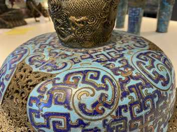 A large Chinese cloisonn&eacute; tripod censer and cover, Qianlong