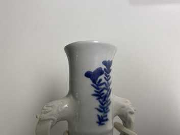 Two Chinese blue and white vases with elephant handles, Kangxi