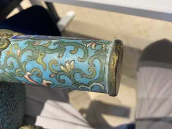 A large Chinese cloisonn&eacute; tripod censer and cover, Qianlong