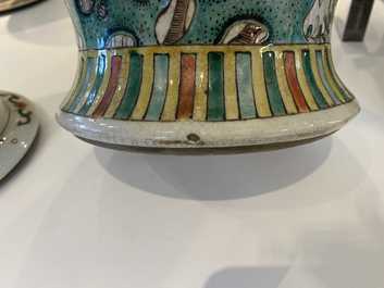 Three Chinese Nanking famille rose and verte crackle-glazed vases, 19/20th C.